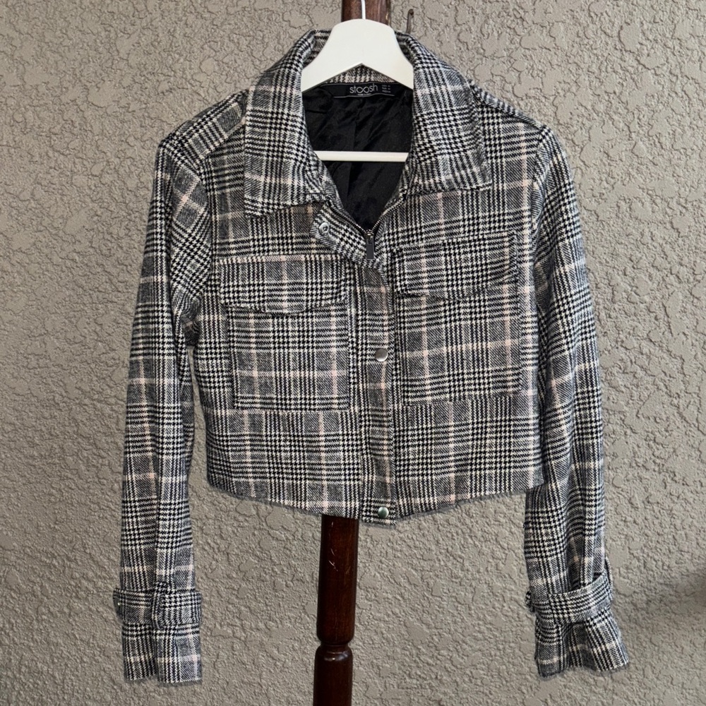 Stoosh Black & Tan Plaid Cropped Blazer